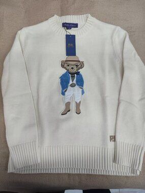 Polo Ralph Lauren Cowboy Polo Bear Cream Knit Sweater